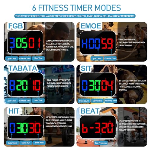 Digital Timer for Classroom, Pomodoro, Gym & Kitchen – Rechargeable Magnetic Countdown Timer, Large LED Display, Loud Alarm, 3 Volume Levels & 3 Brightness Settings - style: Upgraded Version with Gym Modes