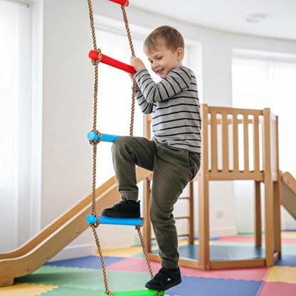 6.6 Ft Climbing Rope Ladder for Kids, Hanging Rope Ladder for Indoor Play Set and Outdoor Tree House, Playground Swing Set and Ninja Slackline | 6-Rung Ninja Line Ladder | Ladder to Climb Tree Kids | Playground Backyard Play Set Accessories - style: Rope