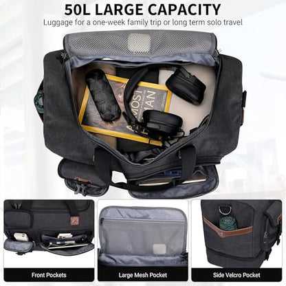 WITZMAN Duffle Bag for Men 50L Travel Canvas Weekender with Toiletry Bag | With Shoe Compartment and Dry-wet Pocket, Convertible, Carry On, One Duffel for Gym, Sports, Overnight, A8010/2 Black - color: Classic Black
