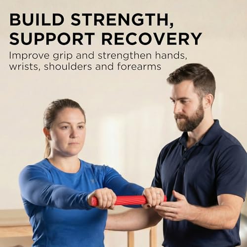 THERABAND FlexBar Resistance Bar, Physical Therapy, Flex, Elbow, Wrist, Red | Flex therapy bar for physical therapy, wrist and forearm exercise, with non slip grip and compact design