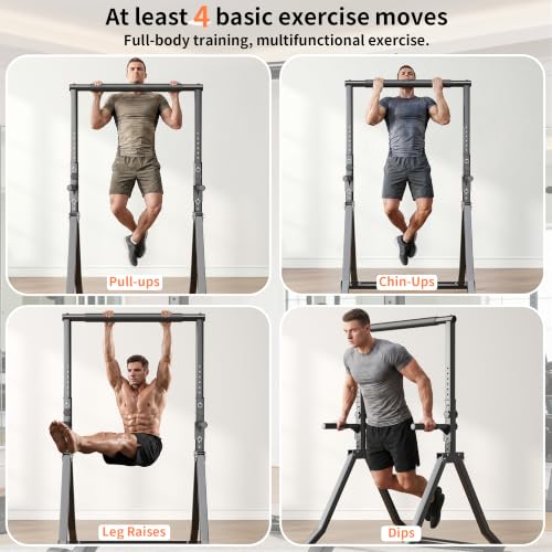 Foldable Pull Up Bar Station 58.3''-76.8'' Power Tower - color: 58.3"-76.8" with Dual Dip Handles