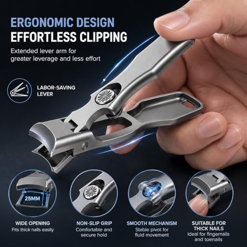 German Heavy Duty Nail Clippers for Thick Toenails, Ultra Sharp Toenail Clippers with Catcher, Heavy Duty Toenail Cutter with Storage Box, Free Nail File Included (Silver) - color: Silver