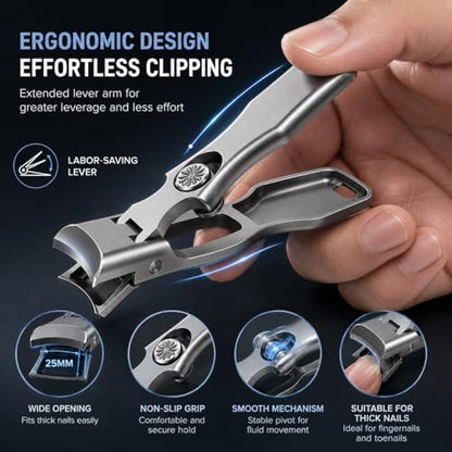German Heavy Duty Nail Clippers for Thick Toenails, Ultra Sharp Toenail Clippers with Catcher, Heavy Duty Toenail Cutter with Storage Box, Free Nail File Included (Silver) - color: Silver
