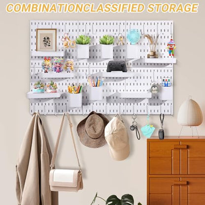 6-Pack PegBoard Wall Organizer, 11"X11" PegBoard, Include 48 Pcs Peg Board Accessories, Multi-Surface Storage Solution For Room, Office, Kitchen, bathroom