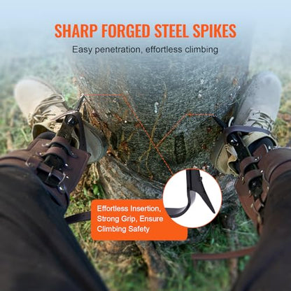 VEVOR Tree Climbing Spikes, 1 Pair Height-Adjustable Climbing Spurs, 350lbs Load Capacity Tree Climbing Gear with Straps, Arborist Equipment for Climbers, Hunting, Fruit Picking - color: Brown (Basic)