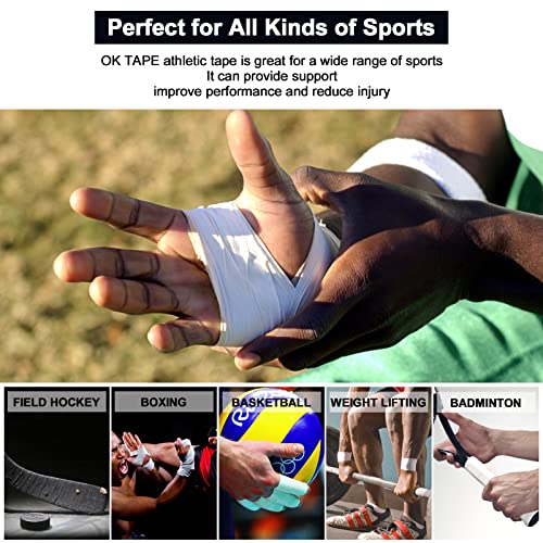 OK TAPE 4 Rolls Black Athletic Tape and 4 Rolls Beige Pre Wrap Tape