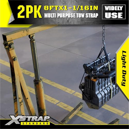 XSTRAP STANDARD 2PK 1''x 8FT Lift Sling Web Strap/Wear Guard End, Heavy Duty Flat Eye Lifting Sling with 2 Reinforced Loops for Tree Saver Lifting Furniture Appliances Machine | 4,000 lbs Break Strength Lifting Straps with 2 Reinforced Loops for Tree Save