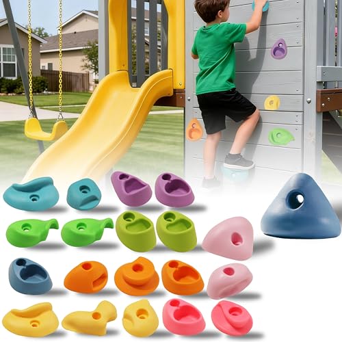 20 PCS Rock Climbing Holds for Kids,Rock Climbing Wall Grips Climbing Rocks Wall Kit for Indoor and Outdoor Playground Play Set with Hardware（Pastel Color） - color: 20pcs-macaron