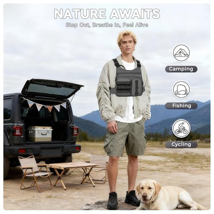 Criuage Tactical Chest Bag for Men, Lightweight Adjustable Running Vest, Water Resistant EDC Chest Pack with Water Bottle Pocket, Breathable Back Pad for Hiking Cycling Fishing Travel - color: Grey