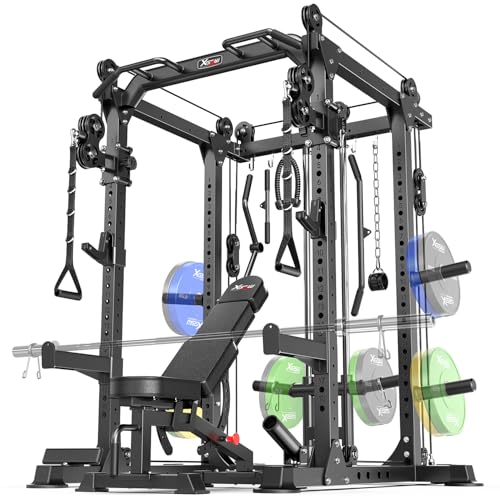 Power Rack Power Cage Multi-Function Squat Rack with Cable Crossover System Selectable More Training Attachment Power Rack for Garage & Home Gym - color: Black, size: B Set L02 Power Cage+Weight Bench