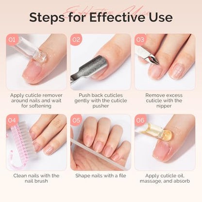 MelodySusie Cuticle Remover Kit 25ML Cuticle Remover Cream and Oil | Cuticle Nipper,Trimmer Pusher,Nail File and Brush for Cuticle Softener & Moisturize Manicure Kit for Nail Care - size: 7Pcs Milk & Honey