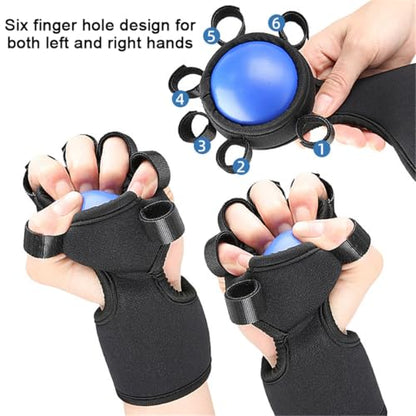 Grip Strength Trainer & Finger Therapy Exercise Ball for Contracture Stroke Recovery & Arthritis, Strap With Adjustable Finger Size, Fits Left or Right, 1 Pack