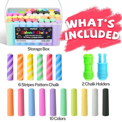 VEESA Sidewalk Chalk for Kids, Bucket Pack (46 Count + 2 Chalk Holders) | Jumbo Washable Non-Toxic for Driveway Outdoor Activities - size: 1 Count (Pack of 48)