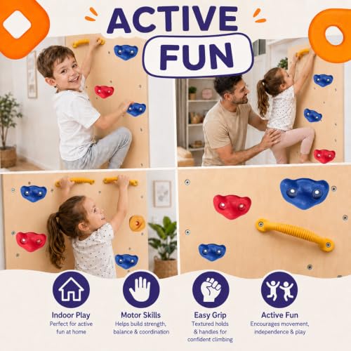 22 Pack Rock Climbing Holds for Kids, Rock Wall Holds with Hardware | Textured Heavy-Duty Resin；Non-Slip & Hand-Friendly；Easy to Install；Strong & Stable Design；Indoor & Outdoor Use