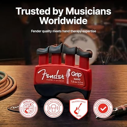 Fender GRIP Hand and Finger Exerciser – Best Ergonomic Finger Strengthener to improve play on all stringed instruments (Guitar, Bass, Violin, etc.) (Tensions: WHITE=5-Lbs; RED=7-Lbs; BLACK=9-Lbs) - color: Red