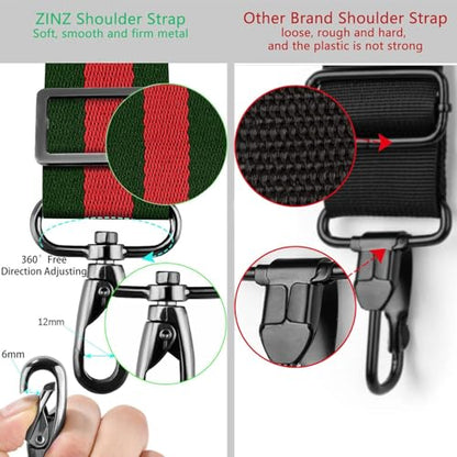 ZINZ Shoulder Strap Universal Bag Strap - 78" Ultra-Thick Padded with Dual Balanced Adjustable Buckles for Briefcase, Travel, Sports, Laptop, Crossbody Bag，Stripes-GrRdGr - color: Stripes-grrdgr