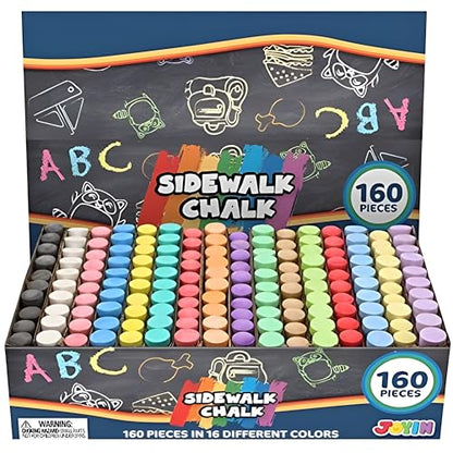 JOYIN 160 PCS Sidewalk Chalks Set-16 Colors Non-Toxic Washable Jumbo Chalk for Outdoor Art Play, Painting on Chalkboard, Blackboard and Playground