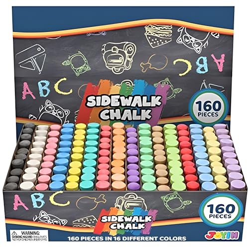 JOYIN 160 PCS Sidewalk Chalks Set-16 Colors Non-Toxic Washable Jumbo Chalk for Outdoor Art Play, Painting on Chalkboard, Blackboard and Playground