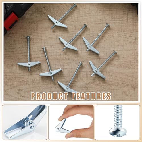 Yaocom 100 Pcs 3/16" x 3" Toggle Bolts Butterfly Screws Anchors Heavy Duty Wall Anchors for Drywall with Wing Nuts for Hanging Heavy Objects on Drywall - size: 3/16" x 3"