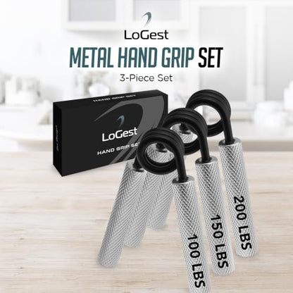 Logest Metal Hand Grip Set, 100LB-200LB 3 Pack 50LB-200LB 4 Pack No Slip Heavy-Duty Grip Strengthener with Gift Box, Great Wrist & Forearm Hand Exerciser, Home Gym, Hand Gripper Grip Strength Trainer - color: 100LB-150LB-200LB (3Pack)