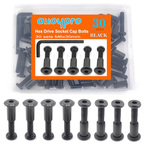 Black M6 x 1-1/4" Hex Drive Socket Cap Bolts Screws Kit,ALLOYPRO 30-Sets Binding Post Screws Socket Cover Connecting Bolt Fixing Post Screw for Furniture Chair Crib Table Cabinets,M6x30mm - color: Black, size: Black-M6*25mm-30sets