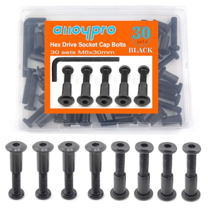 Black M6 x 1-1/4" Hex Drive Socket Cap Bolts Screws Kit,ALLOYPRO 30-Sets Binding Post Screws Socket Cover Connecting Bolt Fixing Post Screw for Furniture Chair Crib Table Cabinets,M6x30mm - color: Black, size: Black-M6*25mm-30sets
