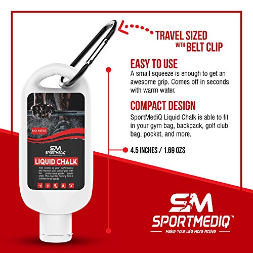 Pro Grade Liquid Chalk – 1 Pack - Mess Free Professional Hand Grip for Gym, Weightlifting, Rock Climbing, Gymnastics, Rock Climbing - Dries in Seconds - 1.69oz Travel Size with Belt Clip