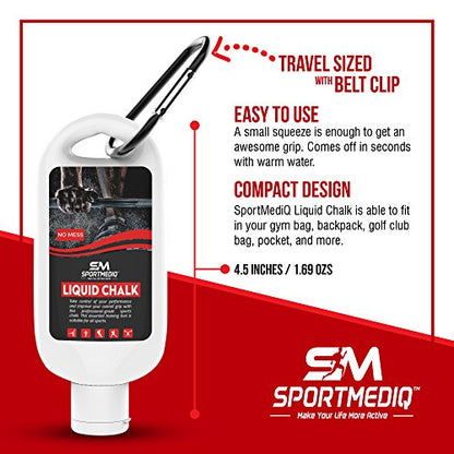 Pro Grade Liquid Chalk – 1 Pack - Mess Free Professional Hand Grip for Gym, Weightlifting, Rock Climbing, Gymnastics, Rock Climbing - Dries in Seconds - 1.69oz Travel Size with Belt Clip