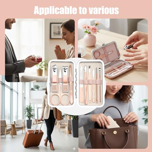 Grooming Kit Home and Travel-Manicure Set 7, Nail Clipper Set, Portable Nail Kit, Travel Nails Kits(Rose Gold) - color: Rose Gold, size: 7 Piece Set