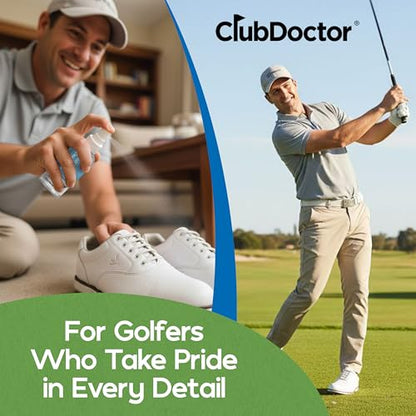 Club Doctor Golf Shoe Deodorizer Spray, Enzyme Odor Eliminator with Premium Elite Leather Scent Air Freshener, Smell Absorber, Fast-Drying Safe for All Materials Long-Lasting Freshness for Golf Shoes