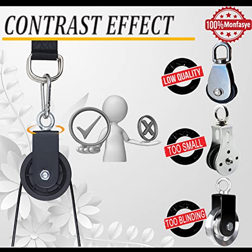 Silent Pulley 360 Degree Rotating Gym Cable Pulley Equipment Wheel with Hanging Straps and Carabiner 3.54 in Snatch Rigging Blocks Pulley Cable Machine Attachment DIY Attachment Lifting Blocks