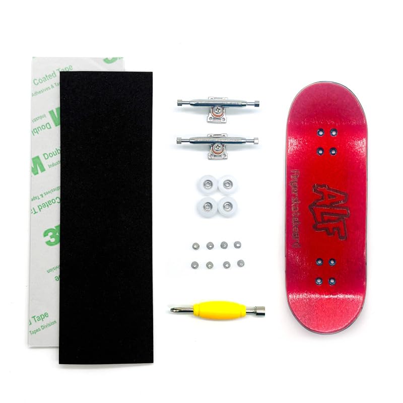 32mm Professional Fingerboard Complete Set, 7 Color Options, 5-Layer Maple Wood Deck with Metal Trucks, Bearing Wheels and Grip Tape (Red) - color: Red