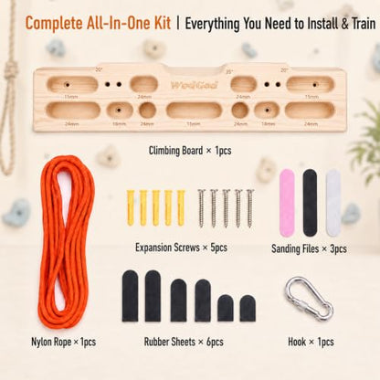 WodGod Radiata Pine Hangboard Non-Slip Portable Wood Climbing Fingerboard, 8 Grip Positions Portable Wall Mount & Hanging Finger Strength Trainer for Rock Climbing, All Skill Levels