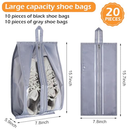 Windyun 20 Pcs Shoe Bags for Travel Waterproof Sneaker Bag Multi Color Shoe Carrier with Zipper Portable Shoe Pouch for Men Women