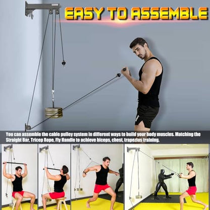 MARSAFIT Fitness Wall Mount Pulley System, Weight Cable Pulley System for Gym, LAT Pull Down and Low Row Cable Machine, Cable Station Equipment