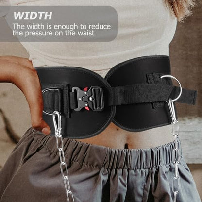 Weighted Fitness Dip Belt with Metal Chain for Strength Training Elastic Waist Support for Men and Women Bodybuilding Workouts and Pull-ups