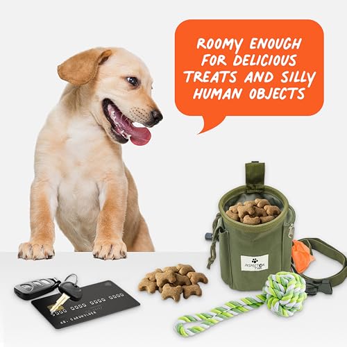 INSPECTOR TAIL Dog Treat Pouch for Training, Drawstring Bag, Hands Free | 2 Cup Tote, 4 Ways to Wear, No Bounce, Pull-Out Liner, Pockets for Snacks, Poop Bags & Keys, Pet Walking & Rewarding Holder