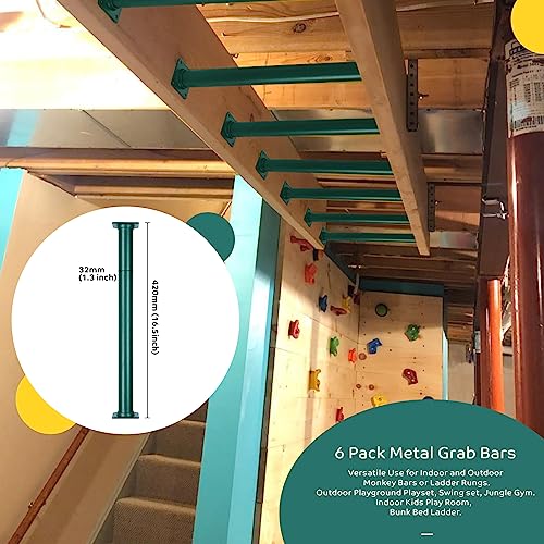 6 Pcs Green Outdoor Monkey Bars Ladder Rungs Playground Accessories | Heavy Duty Solid Constructed, Non-Slip Matte Powder Coated Weather Resistant, Hardware Include, Playset Swing Set Jungle Gym - color: Green