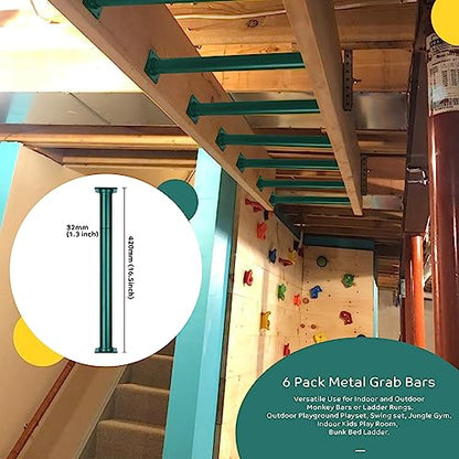 6 Pcs Green Outdoor Monkey Bars Ladder Rungs Playground Accessories | Heavy Duty Solid Constructed, Non-Slip Matte Powder Coated Weather Resistant, Hardware Include, Playset Swing Set Jungle Gym - color: Green