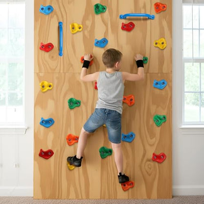 TOPNEW 20PCS Rock Climbing Holds with 2 Safety Handles, Non-Slip Kids Climbing Grips, Indoor Outdoor Climbing Wall Kit with Complete Mounting Hardware, Ideal Gift for Playground & Home - style: 20 PCS Holds+Safety Handles