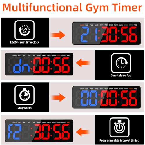 Gym Timers, 16.5" Large LED Display Wall Clock, Interval Timer for Workout, Stopwatch/Countdown Timer with Remote, 12/24H Digital Wall Clock, Portable Home Gym Accessories - size: 16.5 inch