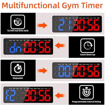 Gym Timers, 16.5" Large LED Display Wall Clock, Interval Timer for Workout, Stopwatch/Countdown Timer with Remote, 12/24H Digital Wall Clock, Portable Home Gym Accessories - size: 16.5 inch