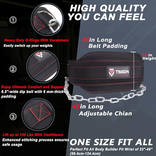 Heavy Duty Dip Belt With Chain - Weighted Pull Up Belt for Workout - color: black&red