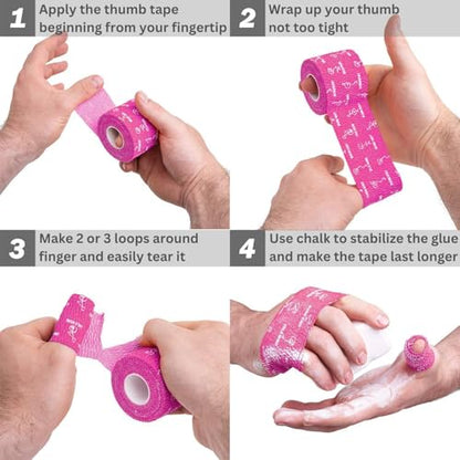 WARM BODY COLD MIND 1.85" Weightlifting Thumb Tape - Hook Grip Tape for Powerlifting, Cross Training, Gym Tape, Workout, Weight Lifting Tape, Athletic Finger Wrap (Pink 6 Roll) - color: 6 Rolls Pink