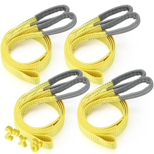 4 Pcs Lift Sling Straps Heavy Duty Web Slings Straps Polyester Nylon for Hoist Car Outdoor Using - color: Yellow, size: 2'' X 6', 8900lb