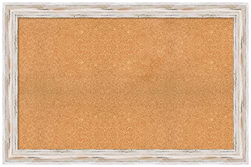 Amanti Art Natural Cork Board for Wall, 31x47 Vision Board with White Frame, Oversize Corkboard Office Decor for Home Organization, Coastal Corkboard Pinboard to display items for home organization - color: Alexandria White Wash, size: 31" x 47"