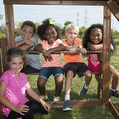 Swing-N-Slide Fremont Wooden Swing Set with Slide, Glider, Swings, Monkey Bars, Climbing Wall and Picnic Table, Wood, Green - size: Fremont