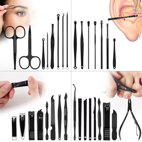 Manicure Set 32pcs Professional Nail Clippers Kit Pedicure Care Tools-Stainless Steel Grooming Tools for Travel, Black