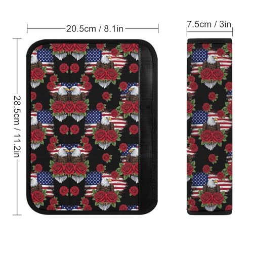 Universal Soft and Comfortable Seat Belt Shoulder Pad for Adult Use, Most Cars, 1 Pair Eagle American Flag Rose Harness Pads Strap Anti-Slip Pad - color: Pattern 1168