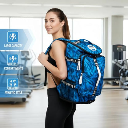 Gym Duffle Bag Backpack with Shoe Compartment,4 ways Travel Backpack for Women and Men,Multi-Functional Weekender bag with Waterproof Layer&Laptop Compartment for Fitness, Travel,Camping - color: Blue